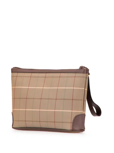 Pre-owned Burberry 20th Century Vintage Check Canvas Wristlet Clutch Bag In Brown