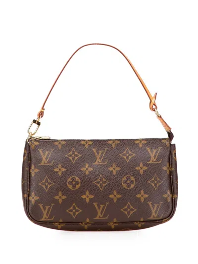 Pre-owned Louis Vuitton 2001 Monogram Pochette Accessoires Shoulder Bag In Brown