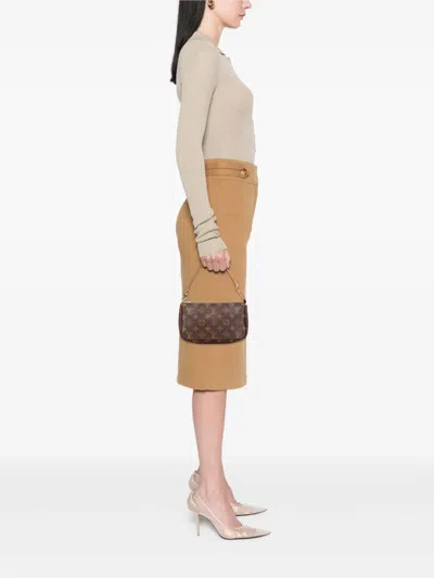 Pre-owned Louis Vuitton 2001 Monogram Pochette Accessoires Shoulder Bag In Brown