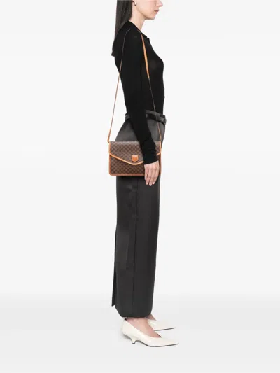 Pre-owned Celine 2008 Macadam Coated Canvas Crossbody Bag In Brown