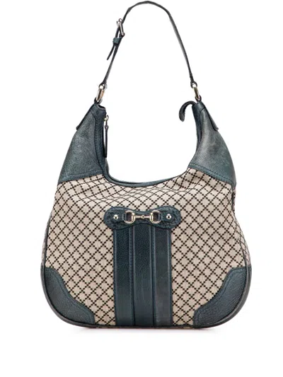 Pre-owned Gucci 2016-2025 Diamante Canvas Catherine Hobo Bag In Brown