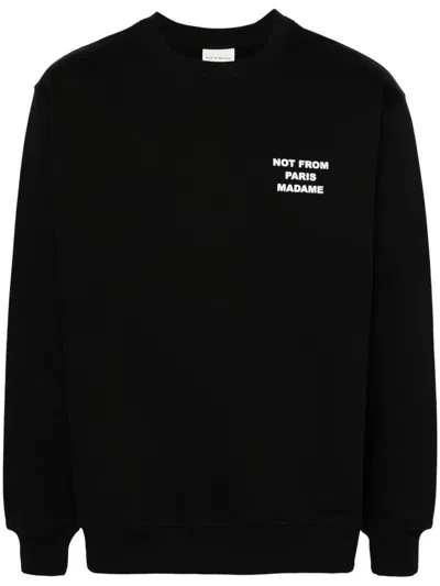 Drôle De Monsieur Black Sweatshirt With Bold Slogan And Elastic Hems In Black