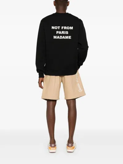 Drôle De Monsieur Black Sweatshirt With Bold Slogan And Elastic Hems In Black