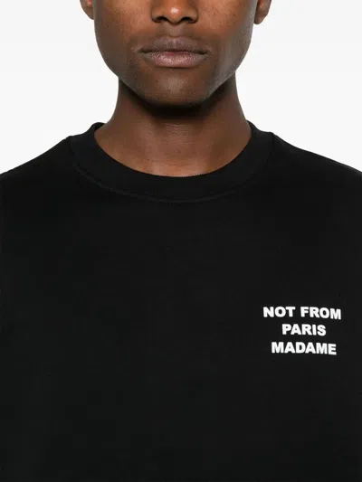 Drôle De Monsieur Black Sweatshirt With Bold Slogan And Elastic Hems In Black
