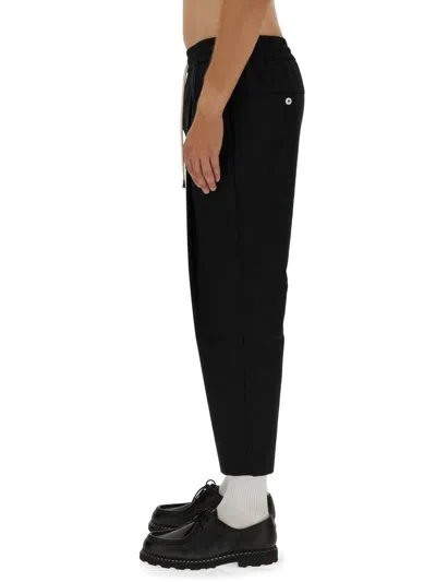 Drôle De Monsieur Black Carrot Pants With Drawstring In Wool Blend Man In Black