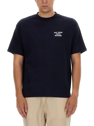 Drôle De Monsieur Black Crewneck T-shirt With Slogan Print On The Front And Back In Blue