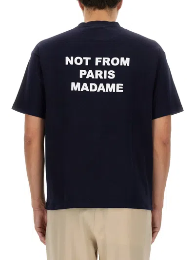 Drôle De Monsieur Black Crewneck T-shirt With Slogan Print On The Front And Back In Blue