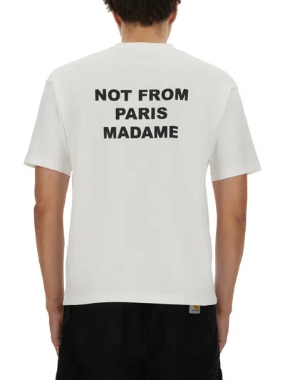 Drôle De Monsieur White Crewneck T-shirt With Slogan Print On The Front And Back In Cotton Man In White