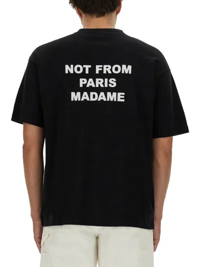 Drôle De Monsieur Black Crewneck T-shirt With Slogan Print On The Front And Back In Black
