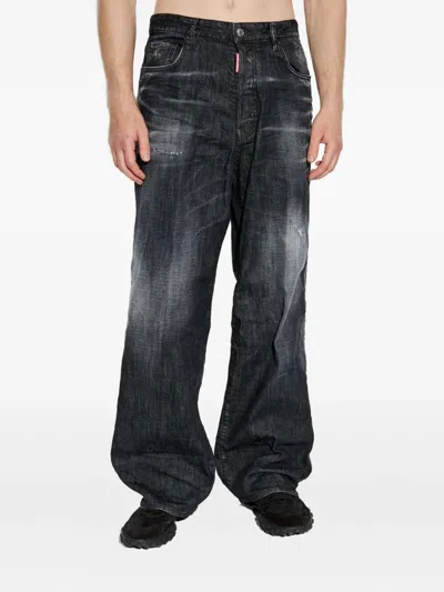 Dsquared2 Dsquared Men Black Stretch Denim Loose Jeans In Black