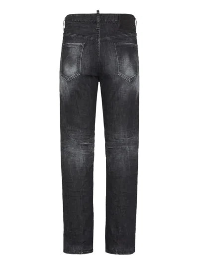 Dsquared2 Faded Black Straight Jeans With Ripped Detailing