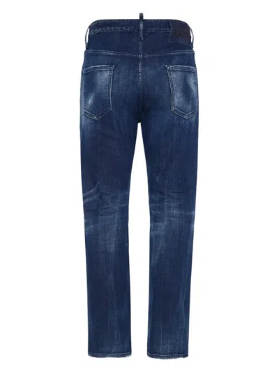Dsquared2 Navy Blue Slim Cut Jeans With Whiskering Effect In Blue