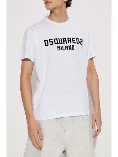 Dsquared2 White Crewneck T-shirt With Logo Lettering On The Front In White