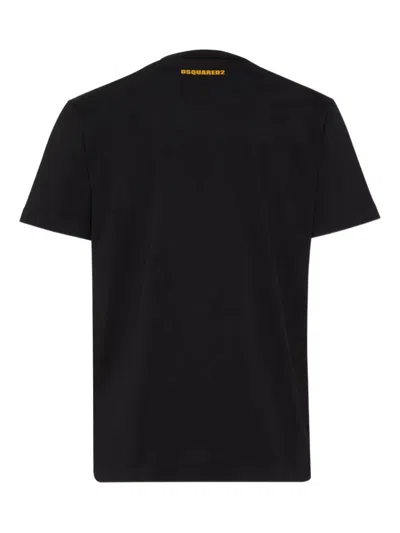 Dsquared2 Black Crewneck T-shirt With Print On The Front And Logo Lettering On The Rear
