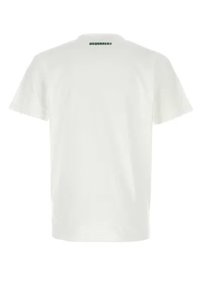 Dsquared2 White Crewneck T-shirt With Print On The Front And Logo Lettering On The Rear In Cotton Man
