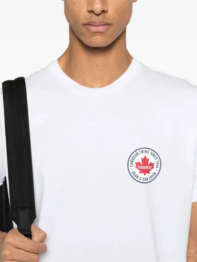 Dsquared2 White T-shirt With Chest Logo Application In Cotton Man In White