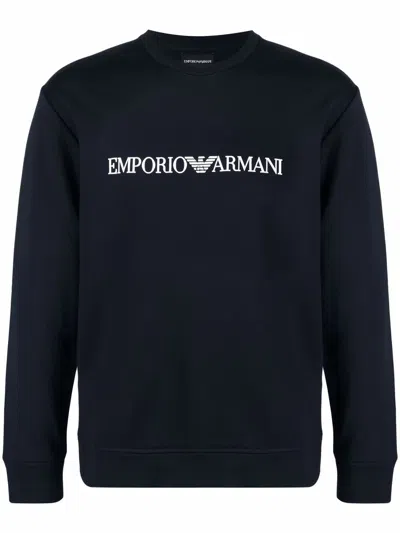 Emporio Armani Modal-blend Sweatshirt With Logo Print In Black