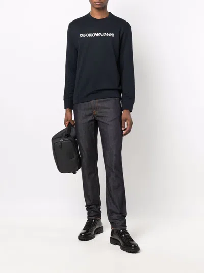 Emporio Armani Modal-blend Sweatshirt With Logo Print In Black