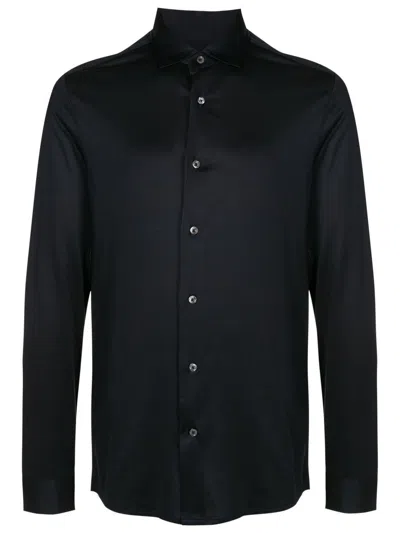 Emporio Armani Cotton Poplin Shirt With Buttoned Cuffs And Curved Hem