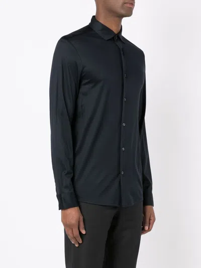 Emporio Armani Cotton Poplin Shirt With Buttoned Cuffs And Curved Hem