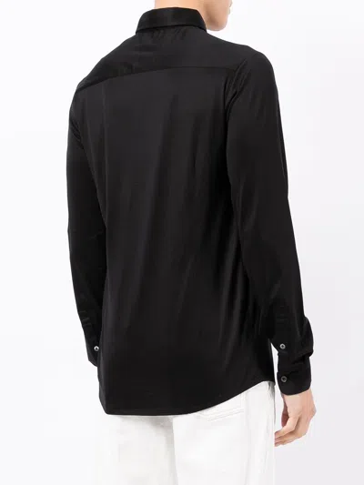 Emporio Armani Cotton Poplin Shirt With Buttoned Cuffs And Curved Hem In Black