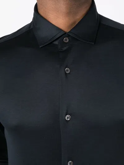 Emporio Armani Cotton Poplin Shirt With Buttoned Cuffs And Curved Hem