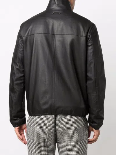 Emporio Armani Leather Jacket With Stand-up Collar In Black