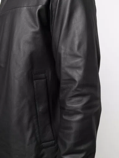 Emporio Armani Leather Jacket With Stand-up Collar In Black