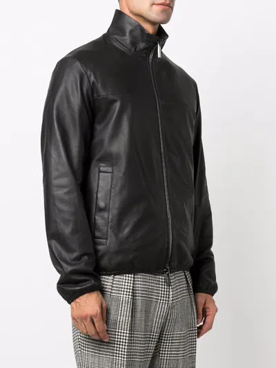 Emporio Armani Leather Jacket With Stand-up Collar In Black