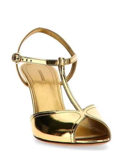 Ferragamo Golden Ely Open Toe Heels