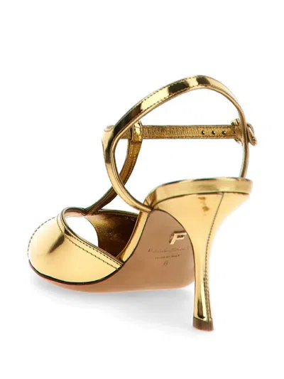 Ferragamo Golden Ely Open Toe Heels