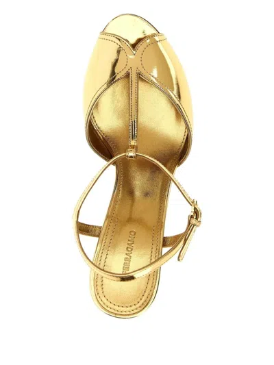 Ferragamo Golden Ely Open Toe Heels