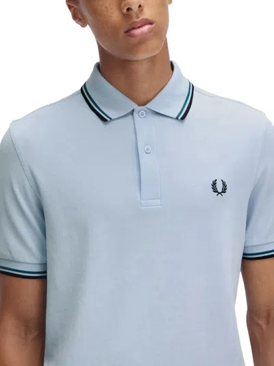 Fred Perry Polo Shirt With Ribbed Cuffs And Short Sleeves In Blue
