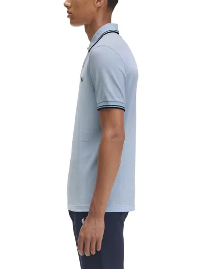 Fred Perry Polo Shirt With Ribbed Cuffs And Short Sleeves In Blue