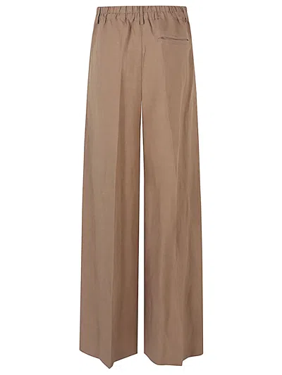 Front Street 8 Linen Blend Wide-leg Trousers In Brown
