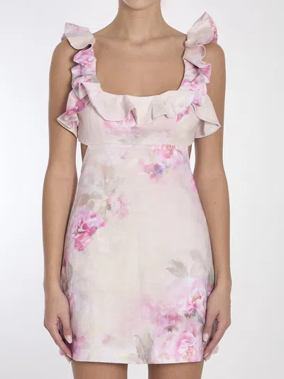 Zimmermann Crush Frill Mini Dress In Pink