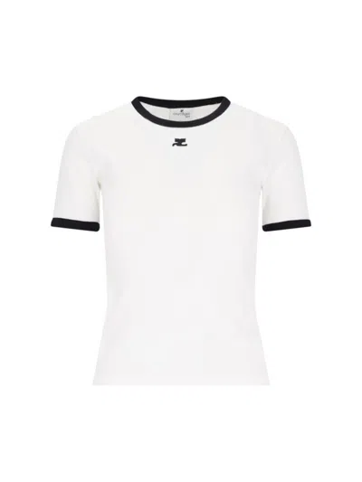 Courrèges Cotton T-shirt With Contrasting Logo Trim In White