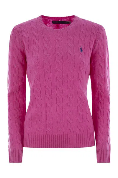 Polo Ralph Lauren Cable-knit Sweater With Blue Logo Embroidery