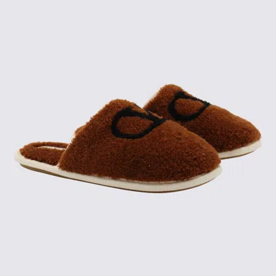 Valentino Ta Chambre Wool Slides In Brown