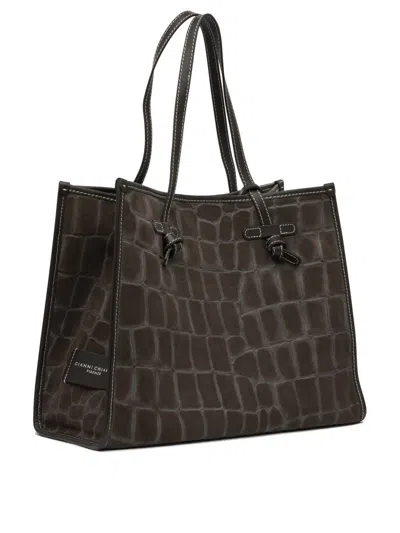 Gianni Chiarini Stitching Crocodile Pattern Dual Handles In Brown