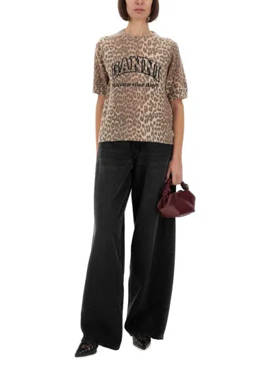 Ganni Leopard Print Short Sleeve Sweater In Animal Print
