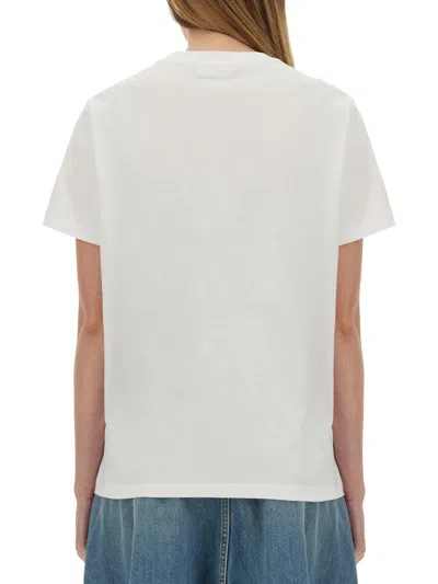 Ganni White T-shirt With Cherry Print And Logo Lettering On The Front In Cotton Woman
