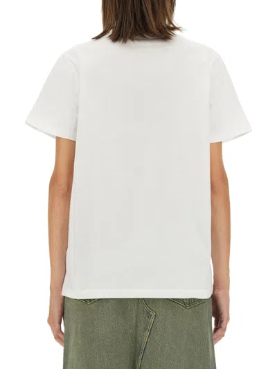 Ganni White T-shirt With Print And Logo Lettering On The Front In Cotton Woman In White