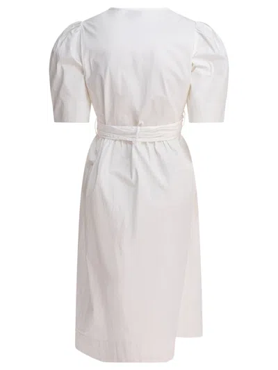 Ganni Midi Dress With Bows Dresses White In White