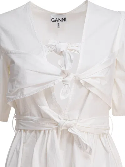 Ganni Midi Dress With Bows Dresses White In White