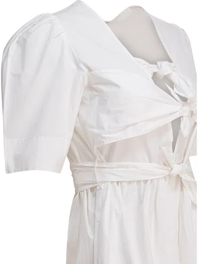 Ganni Midi Dress With Bows Dresses White In White