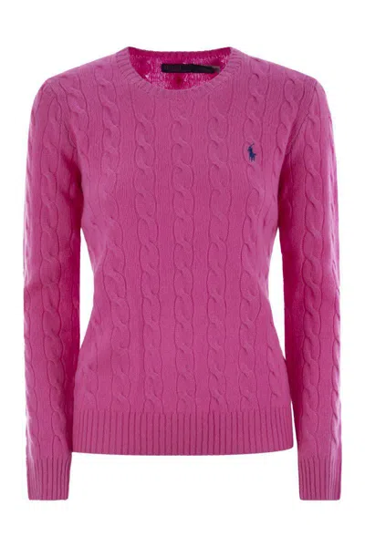 Polo Ralph Lauren Cable-knit Sweater With Blue Logo Embroidery