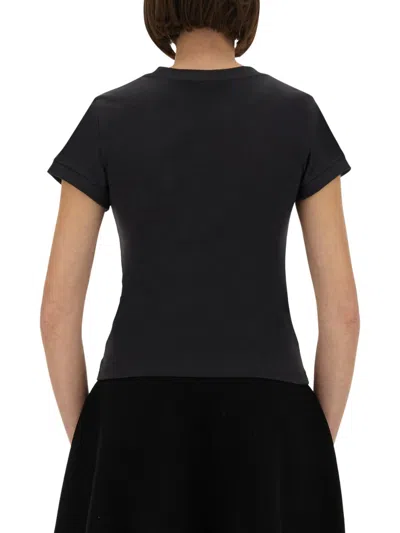 Ganni Women Black T-shirt With Round Neck And Maxi Logo On The Front In Cotton Woman