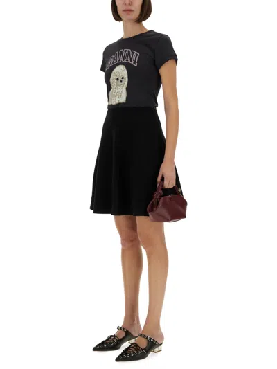 Ganni Women Black T-shirt With Round Neck And Maxi Logo On The Front In Cotton Woman