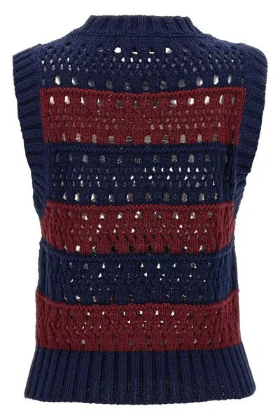 Ganni Striped Openwork Vest With Logo Inlay In Multi